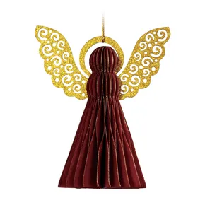 Deko Engel (2 Stk.), Papier + PET, hängend, 10 cm, Farbe Bordeaux/Gold